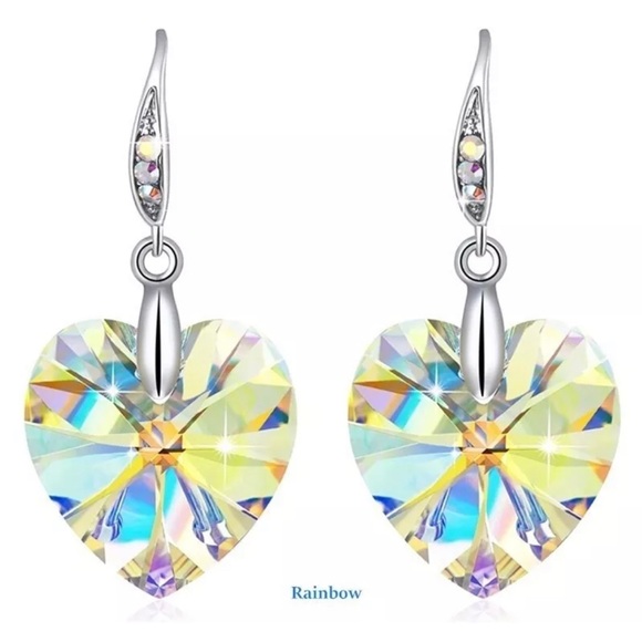 Women Silver Heart Crystals Earrings Dainty Jewelry - Picture 5 of 8